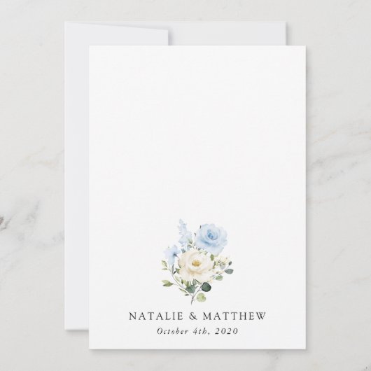 Save The Date Fleurs bleues, Fleurs blanches, Verdure, Mariage (Dos)