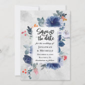 Save The Date Fleurs Bleues Fleurs Bleues Fleurs Rouges Mariage  (Devant)