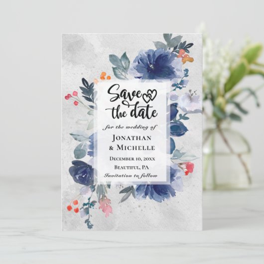 Save The Date Fleurs Bleues Fleurs Bleues Fleurs Rouges Mariage  (Debout devant)