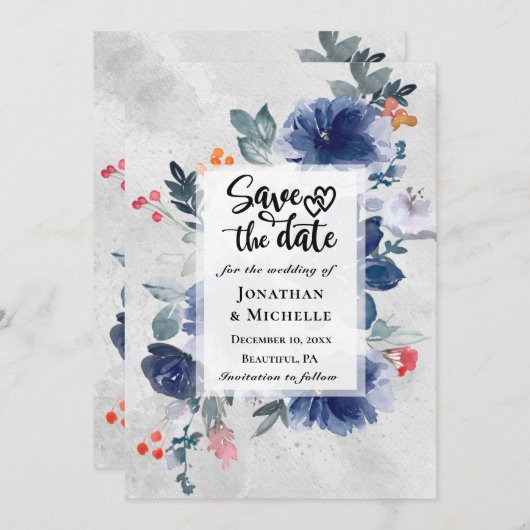 Save The Date Fleurs Bleues Fleurs Bleues Fleurs Rouges Mariage (Devant / Derrière)