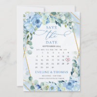 Fleurs Bleues Légères Mois Géométrique Or Boho