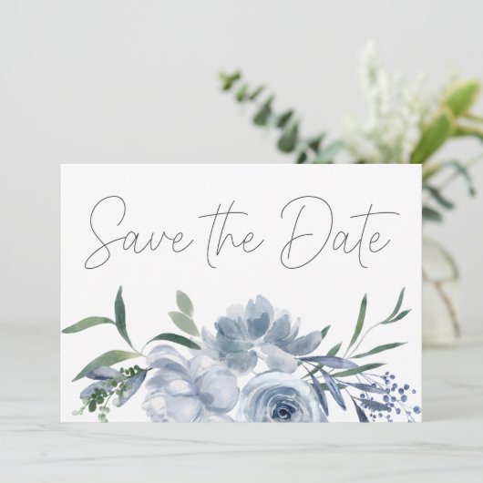 Save The Date Fleurs Bleues Passées du Passé Enregistrer la Date (Debout devant)