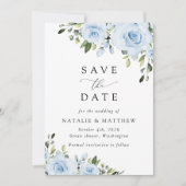 Save The Date Fleurs bleues poussiéreuses, Verdure, Boho, Mariag (Devant)