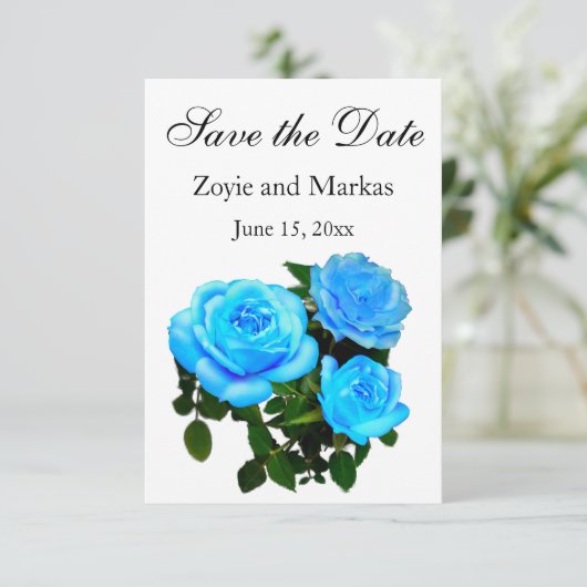Save The Date Fleurs bleues roses bleues (Debout devant)