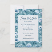 Save The Date Fleurs bleues sur fond bleu turquoise (Devant)