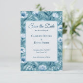 Save The Date Fleurs bleues sur fond bleu turquoise (Debout devant)