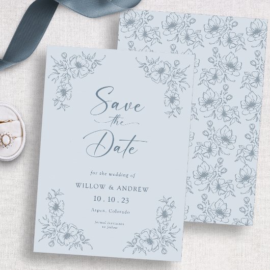 Save The Date Fleurs bleues vintage