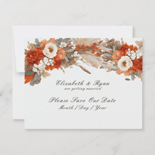 Save The Date Fleurs Boho Couleurs Automne, Mariage Automne (Devant)