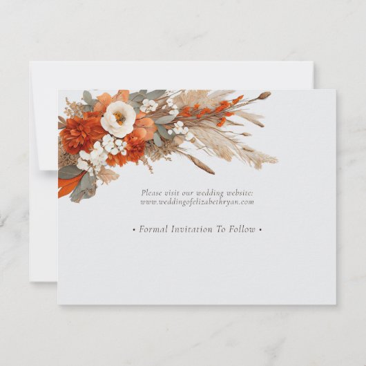 Save The Date Fleurs Boho Couleurs Automne, Mariage Automne (Dos)