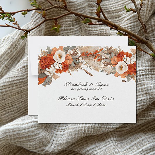 Save The Date Fleurs Boho Couleurs d'Automne, Mariage d'Automne