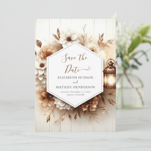 Save The Date Fleurs Boho Rustic Mariage (Debout devant)