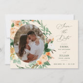 Save The Date Fleurs botaniques boho verdure pêche neutre floral (Devant)