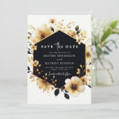 Save The Date Fleurs botaniques Mariage or et noir (Debout devant)