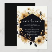 Save The Date Fleurs botaniques Mariage or et noir (Devant / Derrière)