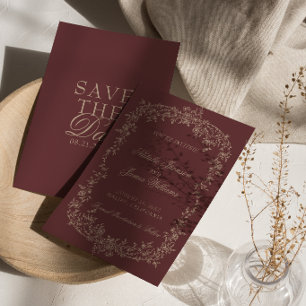 Save The Date Fleurs Bourgogne Beige Botanique Vieille Fortune M