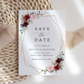 Save The Date Fleurs Bourgogne, Fleurs roses, Verdure, Mariage
