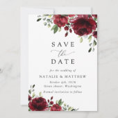 Save The Date Fleurs Bourgognes, Fleurs rouges, Mariage Floral (Devant)