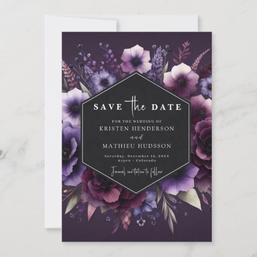 Save The Date Fleurs chic Mariage floral violet (Devant)