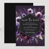 Save The Date Fleurs chic Mariage floral violet (Devant / Derrière)