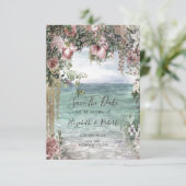 Save The Date Fleurs Chic Océan Enregistrer La Date (Debout devant)