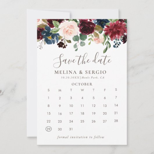 Save The Date Fleurs classiques fantaisie Enregistrer le calendr (Devant)