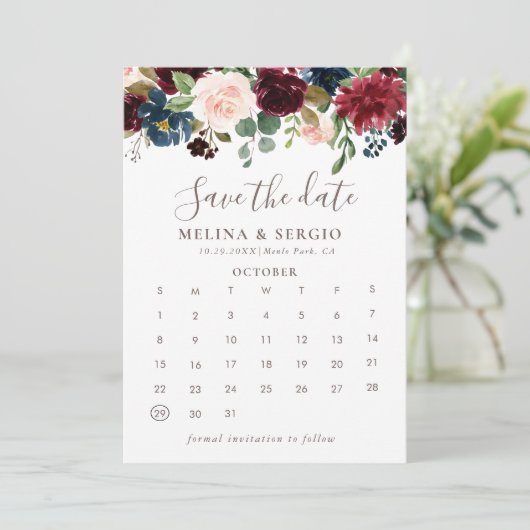 Save The Date Fleurs classiques fantaisie Enregistrer le calendr (Debout devant)