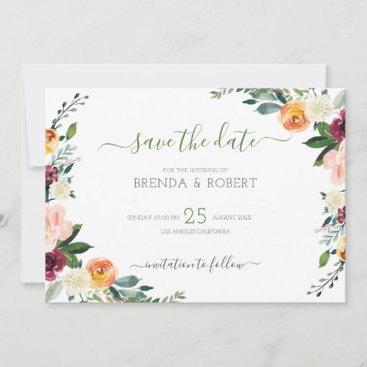 Save The Date Fleurs colorées bordure (Devant)