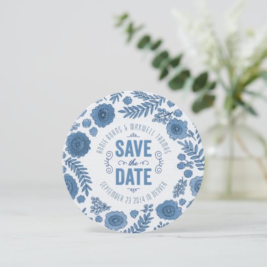 Save The Date Fleurs d'aquarelle bleu Delft Enregistrer la date (Debout devant)