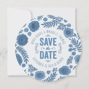 Save The Date Fleurs d'aquarelle bleu Delft Enregistrer la date