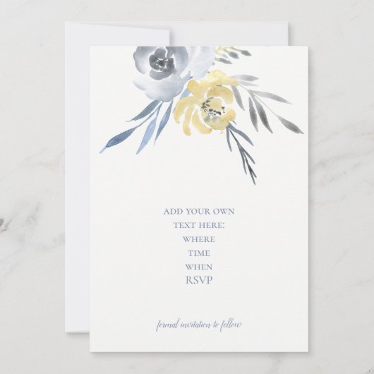 Save The Date fleurs d'aquarelle bleu jaune enregistrer la date (Dos)