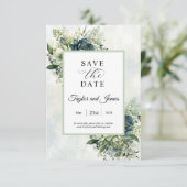 Save The Date Fleurs d'aquarelle bleu vert Enregistrer la date (Debout devant)