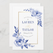 Save The Date Fleurs d'aquarelle bleue Enregistrer la date (Devant / Derrière)