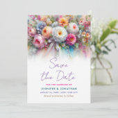Save The Date Fleurs d'aquarelle Calligraphie Script Enregistrer (Debout devant)