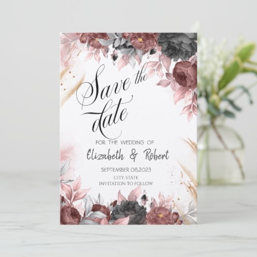 Save The Date Fleurs D'Aquarelle Chic Automne Enregistrer La Dat (Debout devant)