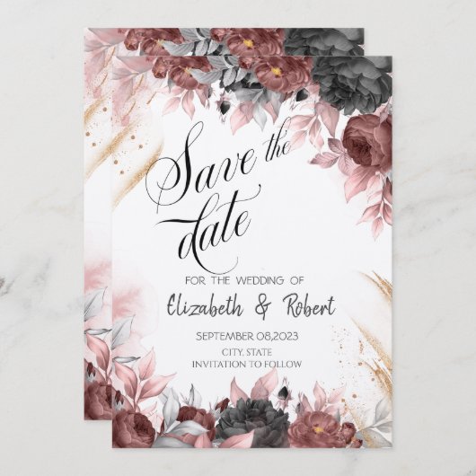 Save The Date Fleurs D'Aquarelle Chic Automne Enregistrer La Dat (Devant / Derrière)