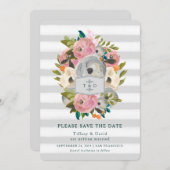 Save The Date Fleurs d'aquarelle chic bandes grises Save the Dat (Devant / Derrière)