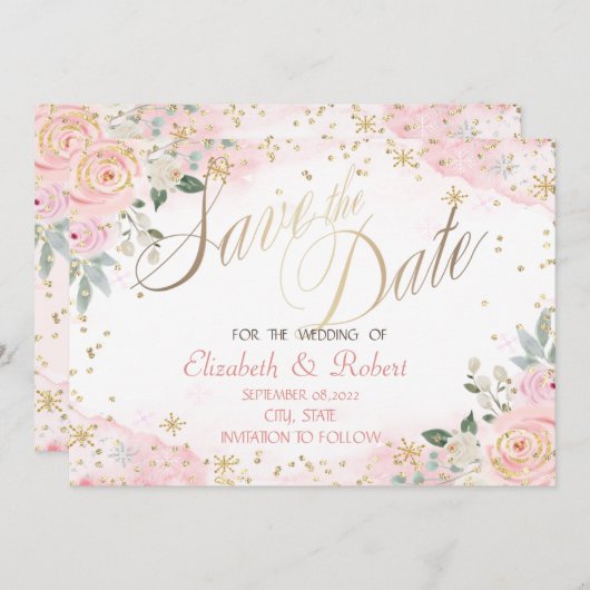 Save The Date Fleurs d'aquarelle chic Snowflakes (Devant / Derrière)