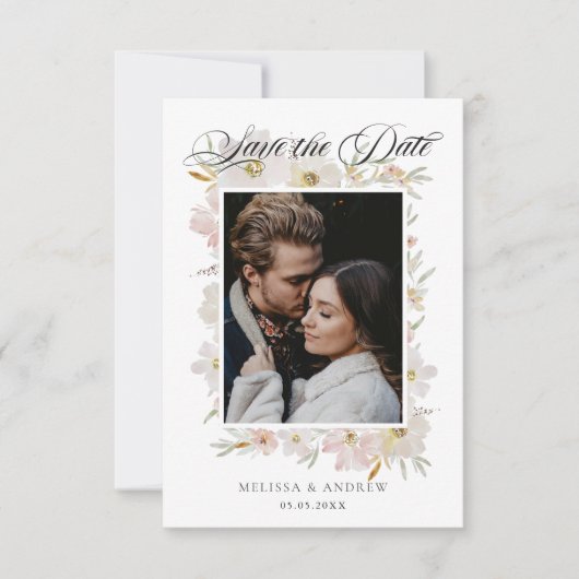 Save The Date Fleurs d'aquarelle crème et bleu Enregistrer la da (Devant)