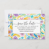 Save The Date Fleurs d'aquarelle jaune pourpre Feuille (Devant)