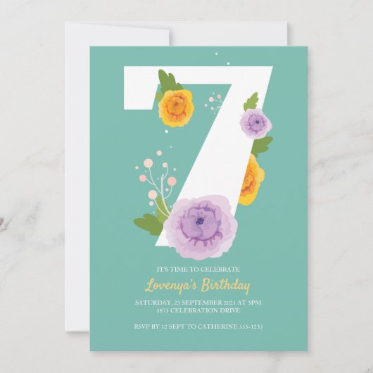 Save The Date Fleurs d'aquarelle mignonnes 7e fête d'anniversair (Devant)