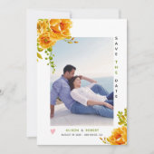 Save The Date Fleurs d'aquarelle orange, chute de photo feuille (Devant)