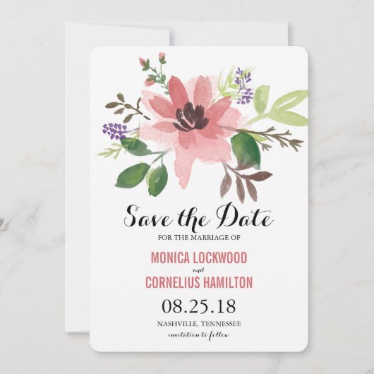 Save The Date Fleurs d'aquarelle romantiques | Enregistrer la da (Devant)
