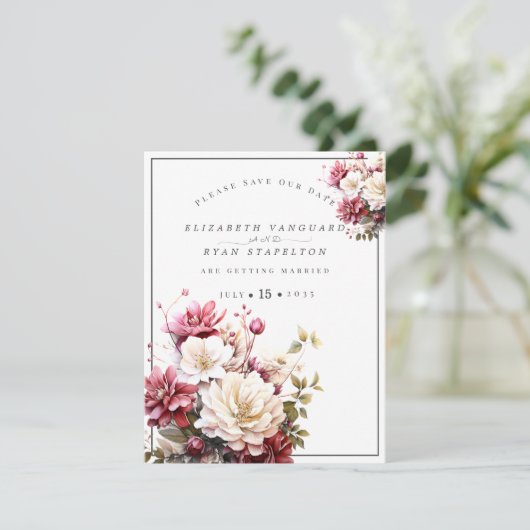 Save The Date Fleurs d'aquarelle rose et blanc (Debout devant)