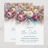 Save The Date Fleurs d'aquarelle Typographie Script Enregistrer (Devant / Derrière)
