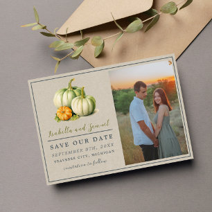 Save The Date Fleurs d'automne Floral Automne Vert Orange Mariag