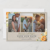 Save The Date Fleurs d'automne Floral Vert Orange Mariage (Devant)