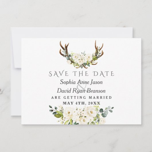 Save The Date Fleurs de aquarelle blanche charme Fleurir Mariage (Devant)