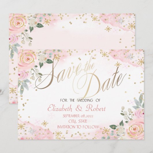 Save The Date Fleurs de aquarelle chic flocons de neige (Devant / Derrière)