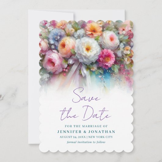 Save The Date Fleurs de aquarelle Script Sauvegarder La Date Sca (Devant)