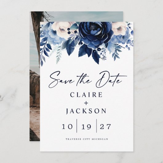 Save The Date Fleurs de bleu (Devant / Derrière)